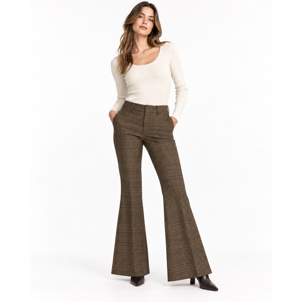 Women's Urban Outfitters Glen Plaid Trousers Flare size 6 Academia Brown Black